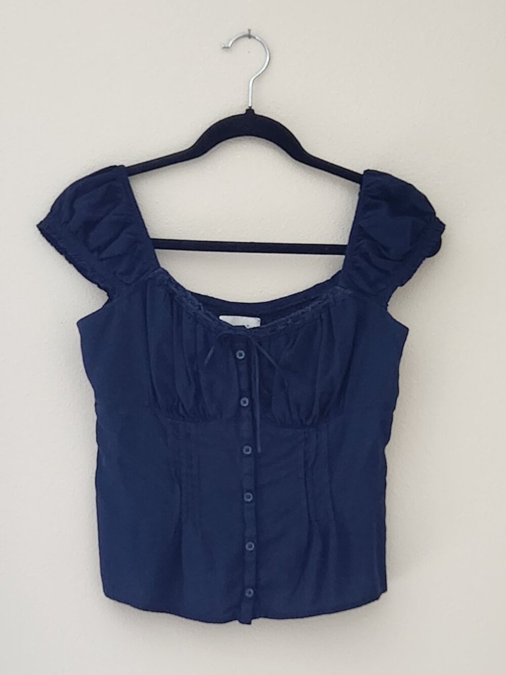HOLLISTER Navy Blue Cotton Stretch Cap Sleeve Top Size M